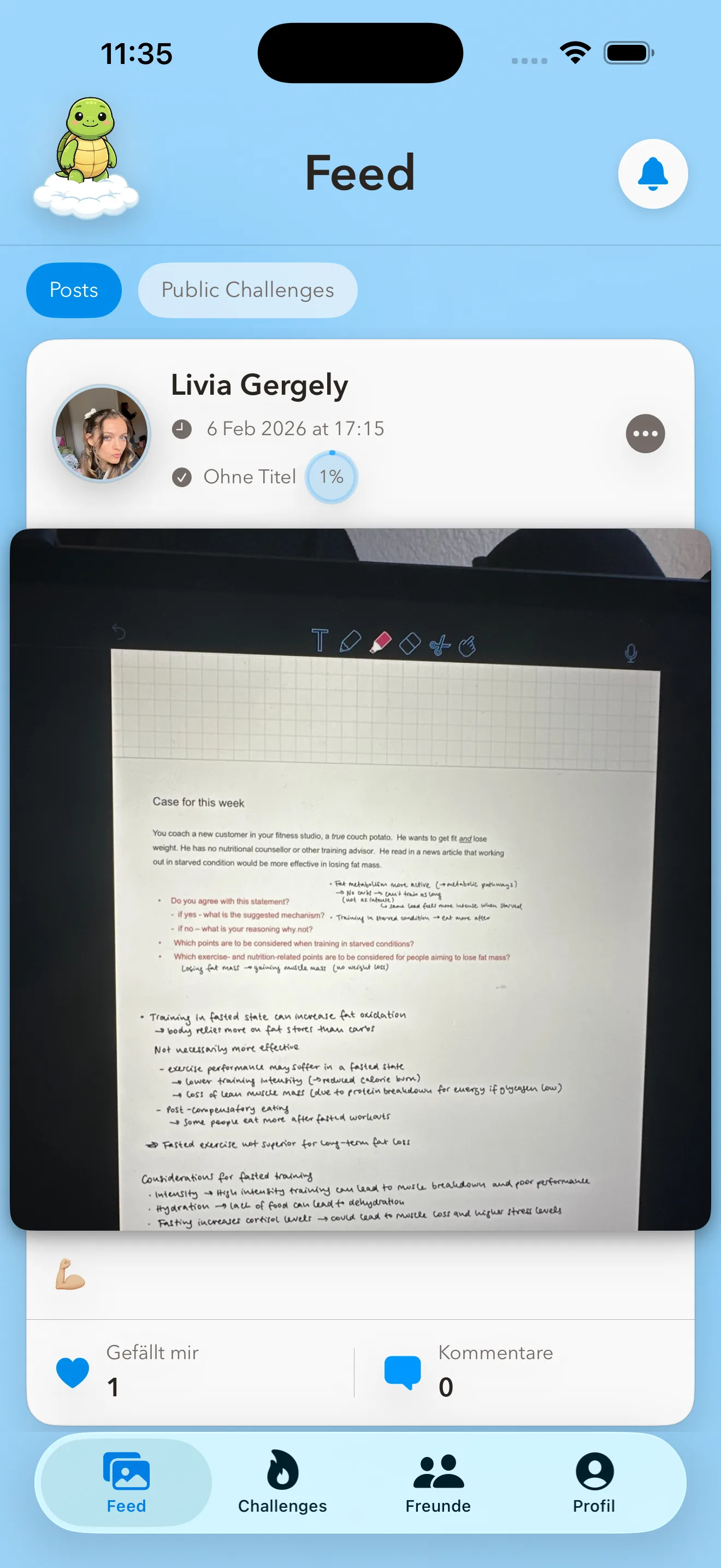 Challenge-Detail mit Fortschritt